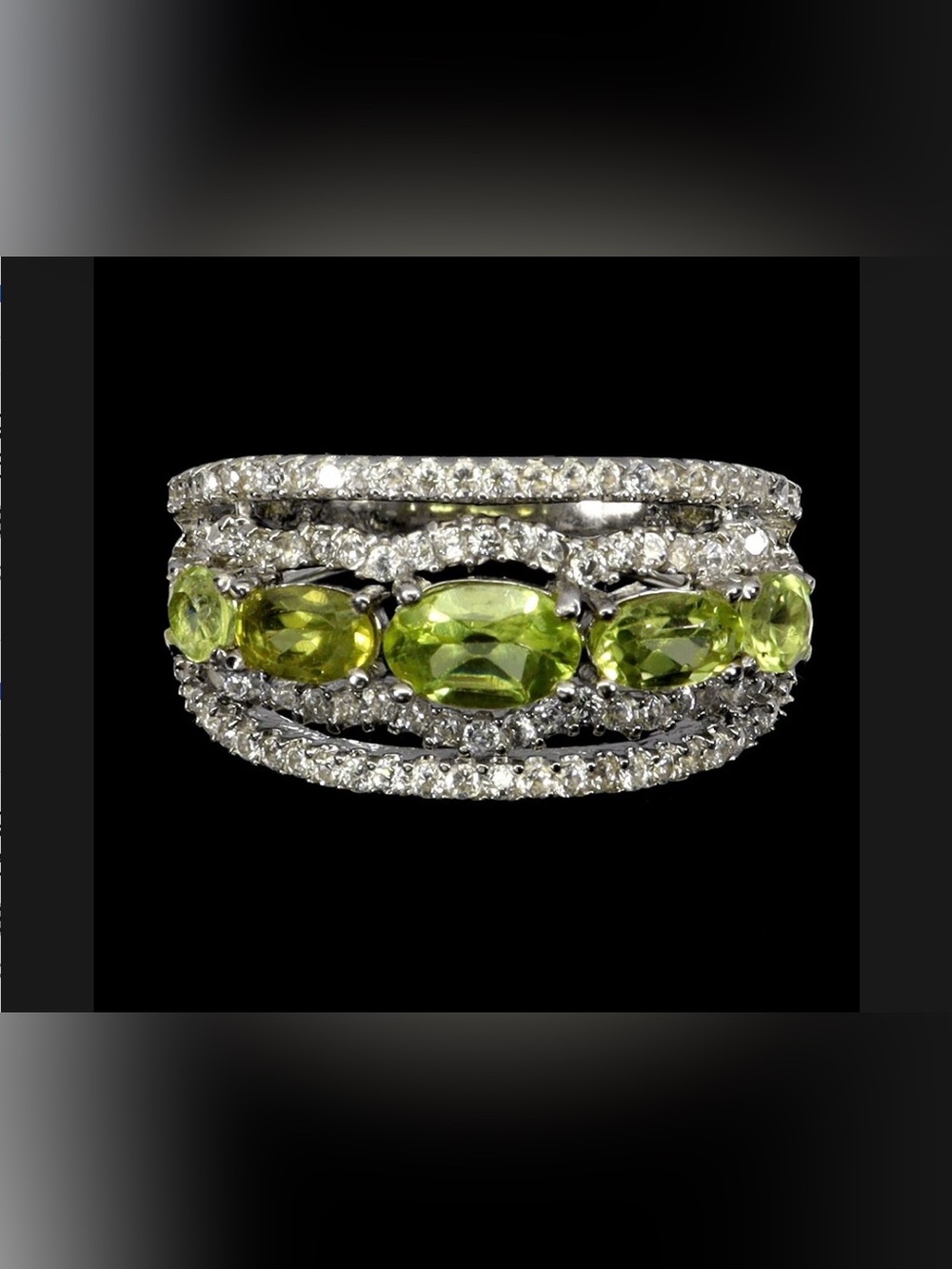 Stunning Natural Peridot 1.60CT & Zircon 925 Sterling Silver Ring Sz 9